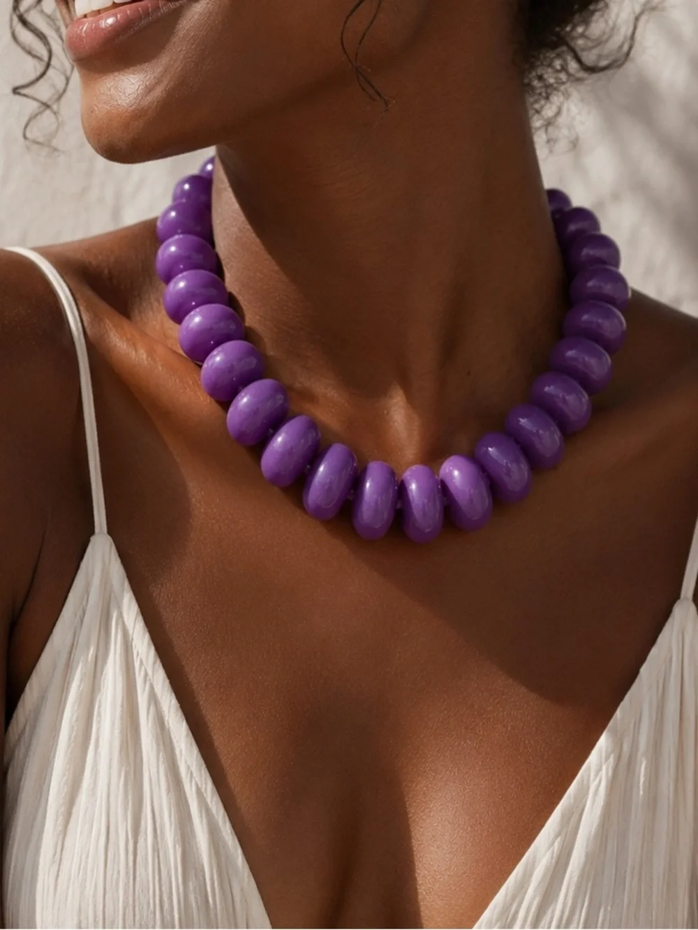 Bold Purple Beaded Statement Necklace